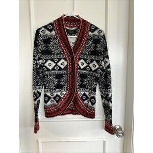 Icelandic Design Women Small Nordic Black And White Fair Isle Wool Blend Sweater